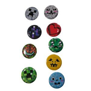 Minecraft-Themed Button Pins Set Of 9 Pixel Art. Fun Collectible Accessories
